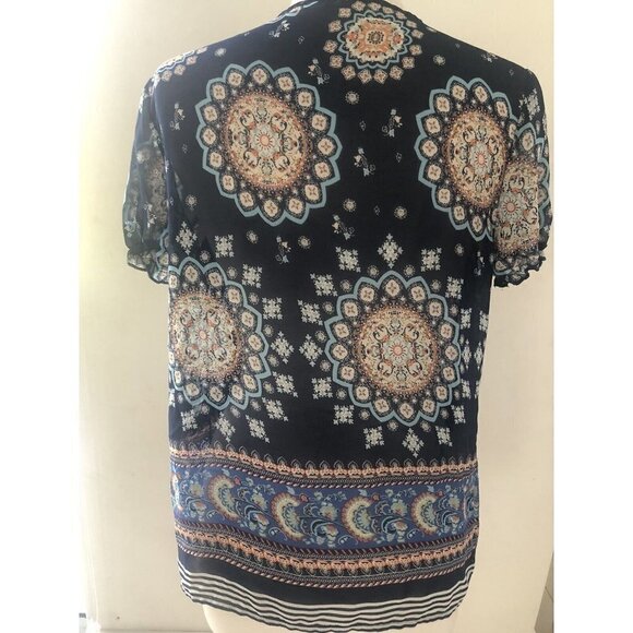 Tantrums Womens Blouse Multicolor Short Sleeve  Boho Size M - Picture 4 of 7